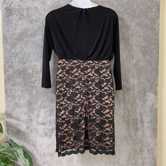 Coldwater Creek Blouson/Lace Cocktail party midi Dress women’s 12 Black L.S. - Picture 2 of 12